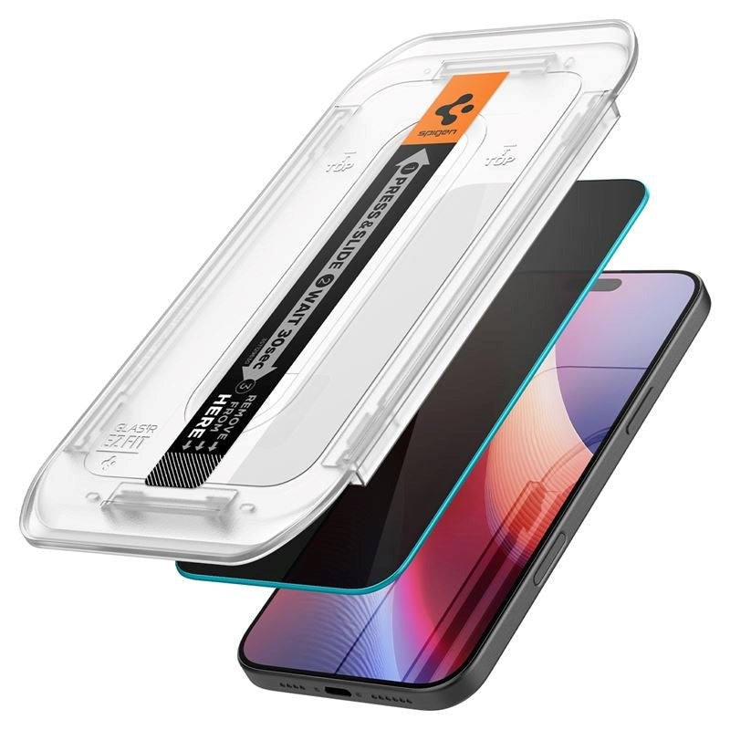 iPhone 16 Pro Spigen EZ Fit Glas.tR Privacy Skærmbeskyttelse - Case Friendly - Gennemsigtig