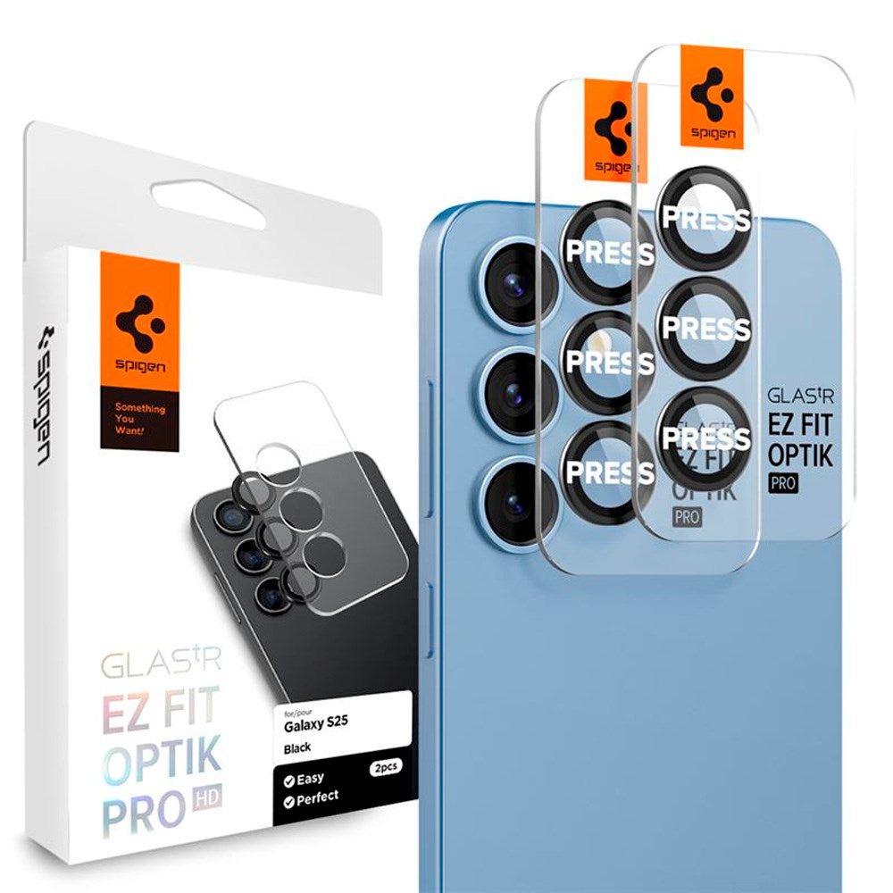 Samsung Galaxy S25 Spigen EZ Fit Optik Pro Kameralinsebeskyttelsesglas - 2 stk - Sort