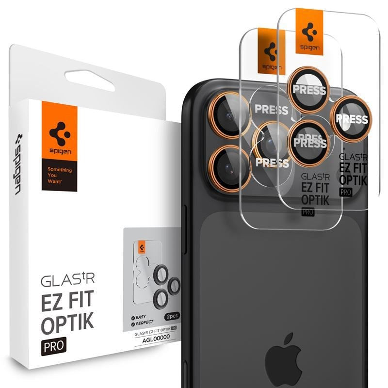 iPhone 17 Pro / 17 Pro Max / 16 Pro / 16 Pro Max / 15 Pro / 15 Pro Max / 14 Pro / 14 Pro Max Spigen Glass tR EZ Fit Optik Pro Kameralinsebeskyttelsesglas - 2 stk - Orange
