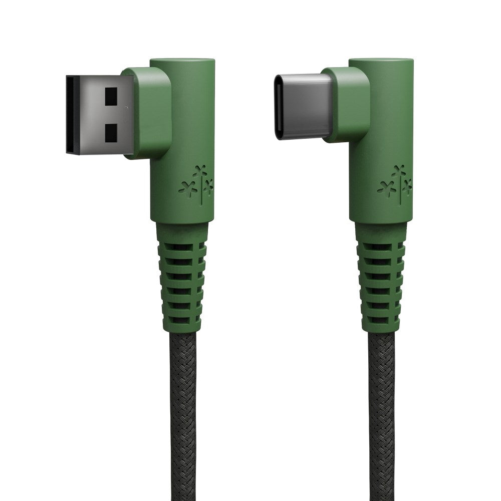 Hune Hiedra USB-A til USB-C Kabel m. Vinklet Stik - 1.2m - Grøn