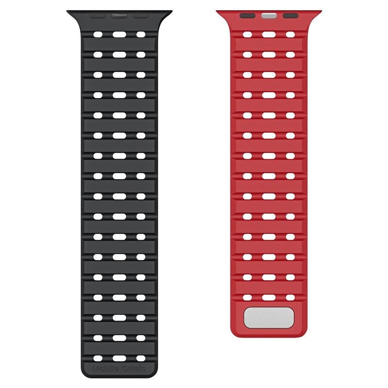 Apple Watch (42/44/SE/45/46/49mm) Mobile Origin Magnetisk Silikone Rem - Sort / Rød