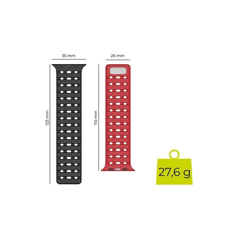 Apple Watch (42/44/SE/45/46/49mm) Mobile Origin Magnetisk Silikone Rem - Sort / Rød
