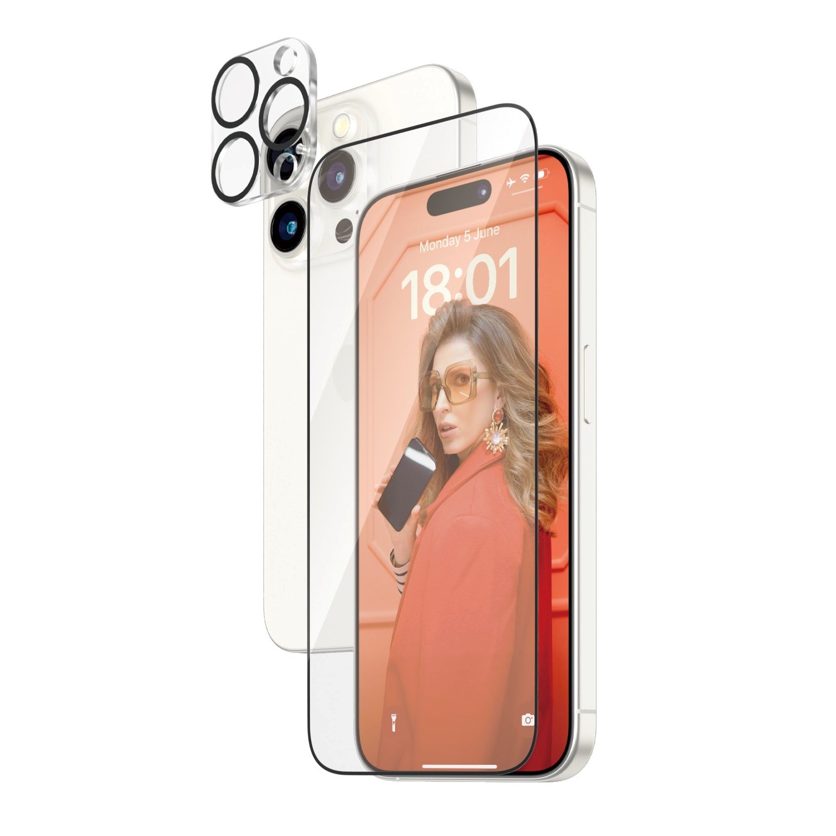 iPhone 15 Pro PanzerGlass 2-i-1 Bundle m. EasyAligner - Skærmbeskyttelse (UWF) / Kamerabeskyttelse - Gennemsigtig / Sort