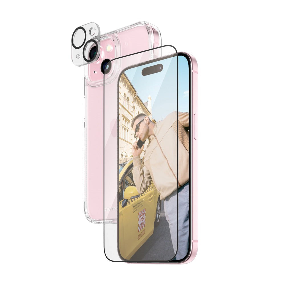 iPhone 15 PanzerGlass 3-i-1 Bundle m. EasyAligner - Cover / Skærmbeskyttelse (UWF) / Kamerabeskyttelse - Gennemsigtig / Sort