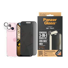 iPhone 15 PanzerGlass 3-i-1 Bundle m. EasyAligner - Cover / Privacy Skærmbeskyttelse (UWF) / Kamerabeskyttelse - Gennemsigtig / Sort
