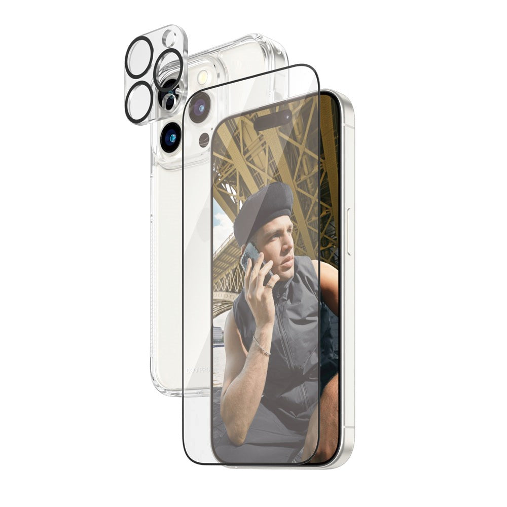 iPhone 15 Pro PanzerGlass 3-i-1 Bundle m. EasyAligner - Cover / Skærmbeskyttelse (UWF) / Kamerabeskyttelse - Gennemsigtig / Sort