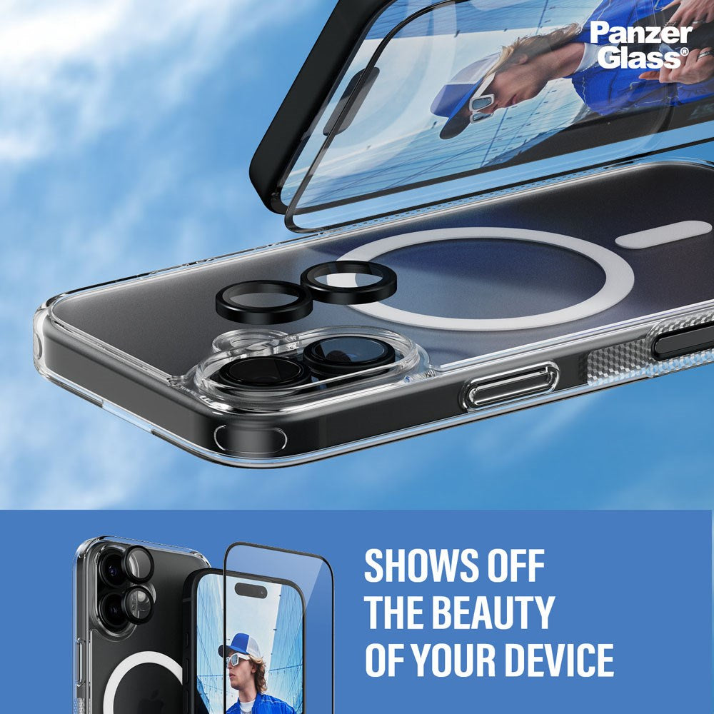 iPhone 16 PanzerGlass 3-i-1 Bundle m. EasyAligner - Cover / Skærmbeskyttelse (UWF) / Kamerabeskyttelse - Gennemsigtig / Sort