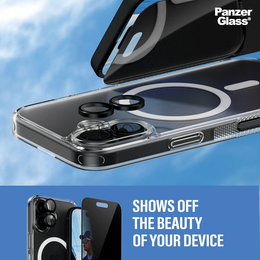 iPhone 16 PanzerGlass 3-i-1 Bundle m. EasyAligner - Cover / Privacy Skærmbeskyttelse (UWF) / Kamerabeskyttelse - Gennemsigtig / Sort