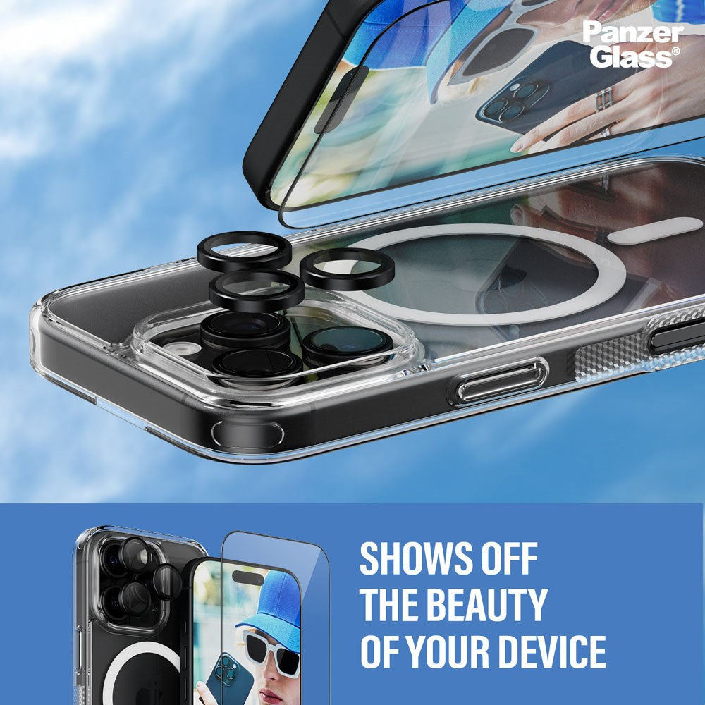 iPhone 16 Pro PanzerGlass 3-i-1 Bundle m. EasyAligner - Cover / Skærmbeskyttelse (UWF) / Kamerabeskyttelse - Gennemsigtig / Sort