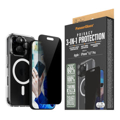 iPhone 16 Pro PanzerGlass 3-i-1 Bundle m. EasyAligner - Cover / Privacy Skærmbeskyttelse (UWF) / Kamerabeskyttelse - Gennemsigtig / Sort