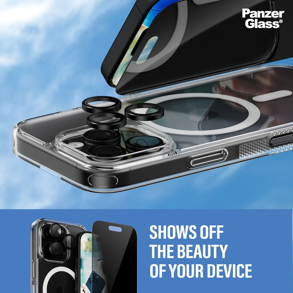 iPhone 16 Pro PanzerGlass 3-i-1 Bundle m. EasyAligner - Cover / Privacy Skærmbeskyttelse (UWF) / Kamerabeskyttelse - Gennemsigtig / Sort