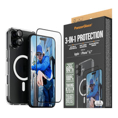 iPhone 16 Plus PanzerGlass 3-i-1 Bundle m. EasyAligner - Cover / Skærmbeskyttelse (UWF) / Kamerabeskyttelse - Gennemsigtig / Sort