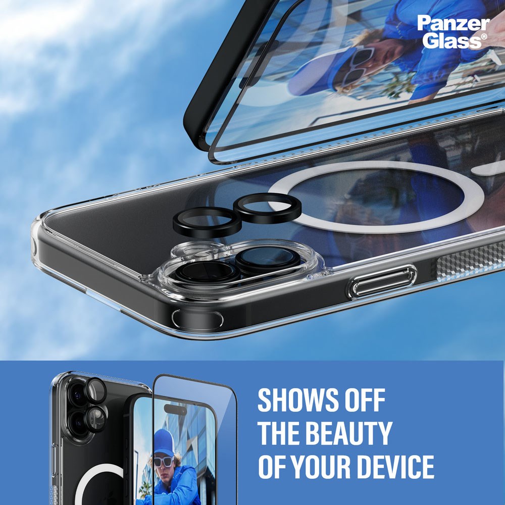 iPhone 16 Plus PanzerGlass 3-i-1 Bundle m. EasyAligner - Cover / Skærmbeskyttelse (UWF) / Kamerabeskyttelse - Gennemsigtig / Sort