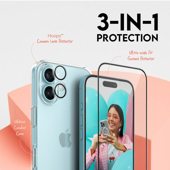 CARE By PanzerGlass iPhone 16 3-i-1 FLAGSHIP Bundle - Cover / Skærmbeskyttelse (UWF) / Kamerabeskyttelse - Gennemsigtig