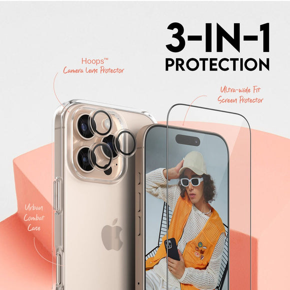CARE By PanzerGlass iPhone 16 Pro 3-i-1 FLAGSHIP Bundle - Cover / Skærmbeskyttelse (UWF) / Kamerabeskyttelse - Gennemsigtig