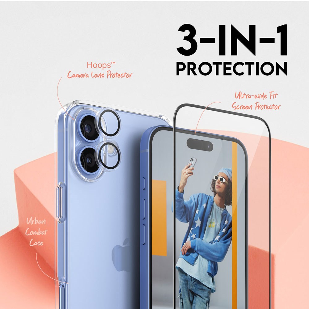 CARE By PanzerGlass iPhone 16 Plus 3-i-1 FLAGSHIP Bundle - Cover / Skærmbeskyttelse (UWF) / Kamerabeskyttelse - Gennemsigtig
