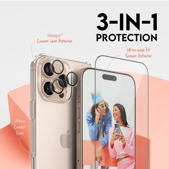 CARE By PanzerGlass iPhone 16 Pro Max 3-i-1 FLAGSHIP Bundle - Cover / Skærmbeskyttelse (UWF) / Kamerabeskyttelse - Gennemsigtig