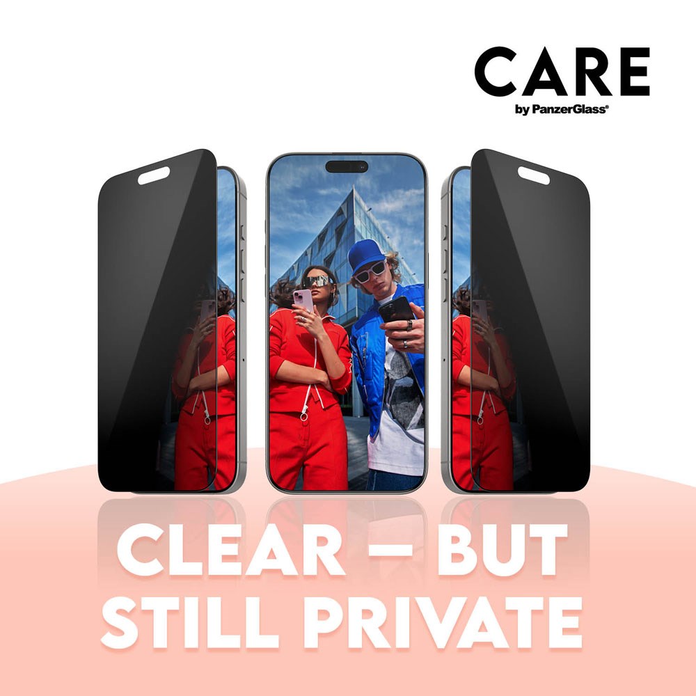 CARE By PanzerGlass iPhone 16 Plus 3-i-1 FLAGSHIP MagSafe Bundle - Cover / Privacy Skærmbeskyttelse (UWF) / Kamerabeskyttelse - Gennemsigtig / Sort