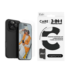 CARE By PanzerGlass iPhone 16 Pro 3-i-1 FASHION Bundle - Cover / Skærmbeskyttelse (UWF) / Kamerabeskyttelse - Gennemsigtig / Sort
