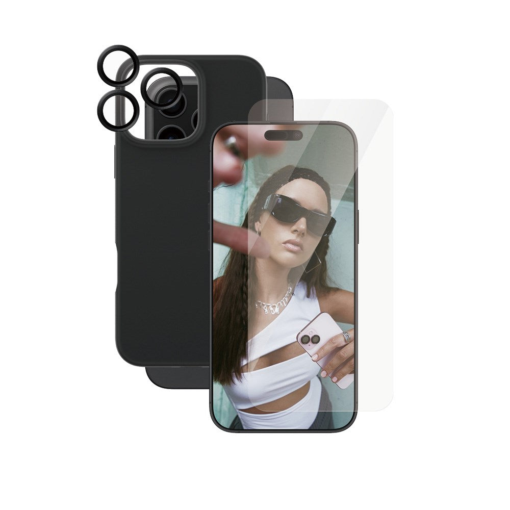 CARE By PanzerGlass iPhone 16 Pro Max 3-i-1 FASHION Bundle - Cover / Skærmbeskyttelse (UWF) / Kamerabeskyttelse - Gennemsigtig / Sort
