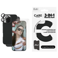 CARE By PanzerGlass iPhone 16 Pro Max 3-i-1 FASHION Bundle - Cover / Skærmbeskyttelse (UWF) / Kamerabeskyttelse - Gennemsigtig / Sort