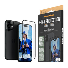 iPhone 16 PanzerGlass 2-i-1 Bundle m. EasyAligner - Skærmbeskyttelse (UWF) / Kamerabeskyttelse - Gennemsigtig / Sort