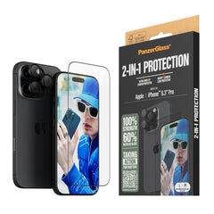 iPhone 16 Pro PanzerGlass 2-i-1 Bundle m. EasyAligner - Skærmbeskyttelse (UWF) / Kamerabeskyttelse - Gennemsigtig / Sort