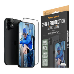 iPhone 16 Plus PanzerGlass 2-i-1 Bundle m. EasyAligner - Skærmbeskyttelse (UWF) / Kamerabeskyttelse - Gennemsigtig / Sort