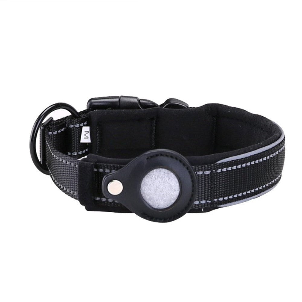 Hundehalsbånd med AirTag 1. & 2. Gen. Læder Etui & Refleks - Medium - 40-45 cm.