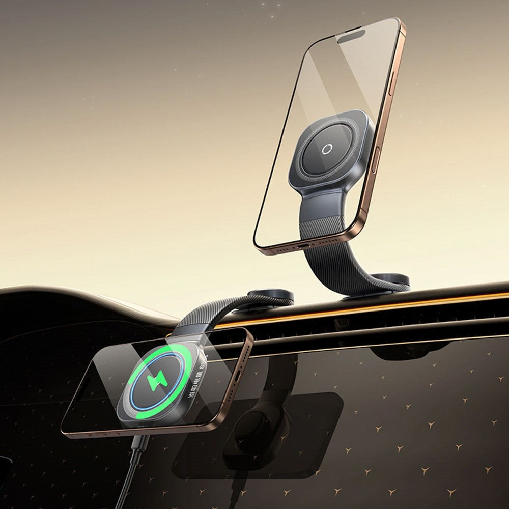 Baseus Mobilholder til Bil m. Trådløs Opladning - Instrumentbræt - MagSafe Kompatibel - Sort
