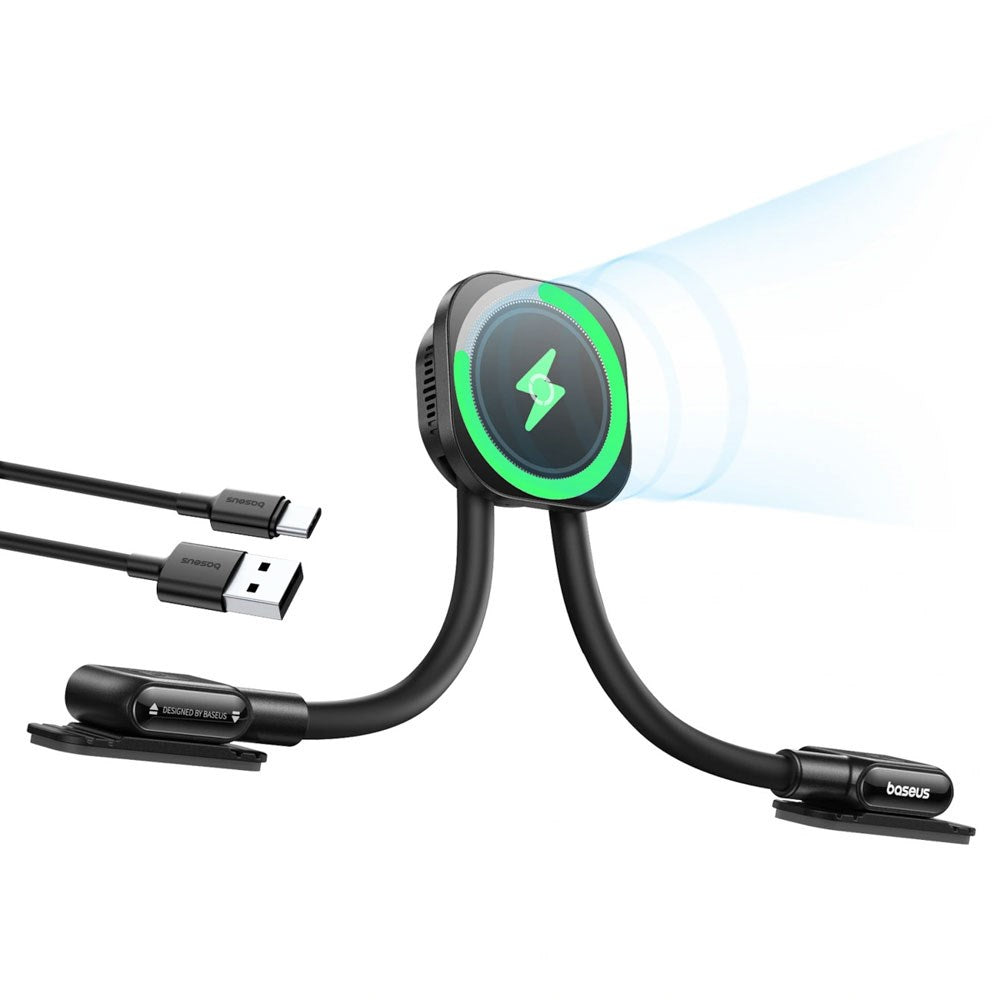 Baseus Fleksibel & Universal Mobilholder til Bil m. Trådløs Opladning - MagSafe Kompatibel - Sort
