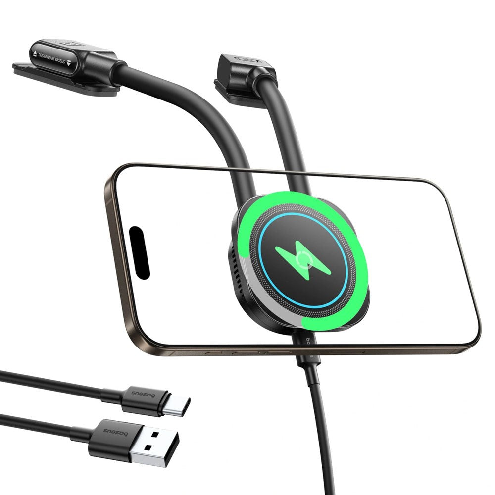 Baseus Fleksibel & Universal Mobilholder til Bil m. Trådløs Opladning - MagSafe Kompatibel - Sort