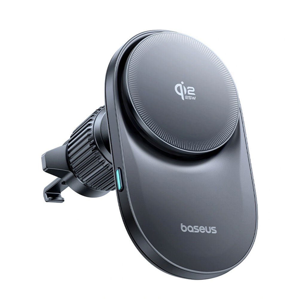 Baseus Magnetisk Mobilholder til Bil m. Trådløs Opladning & Blæser - Ventilationsrist - MagSafe Kompatibel - Sort