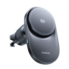Baseus Magnetisk Mobilholder til Bil m. Trådløs Opladning & Blæser - Ventilationsrist - MagSafe Kompatibel - Sort