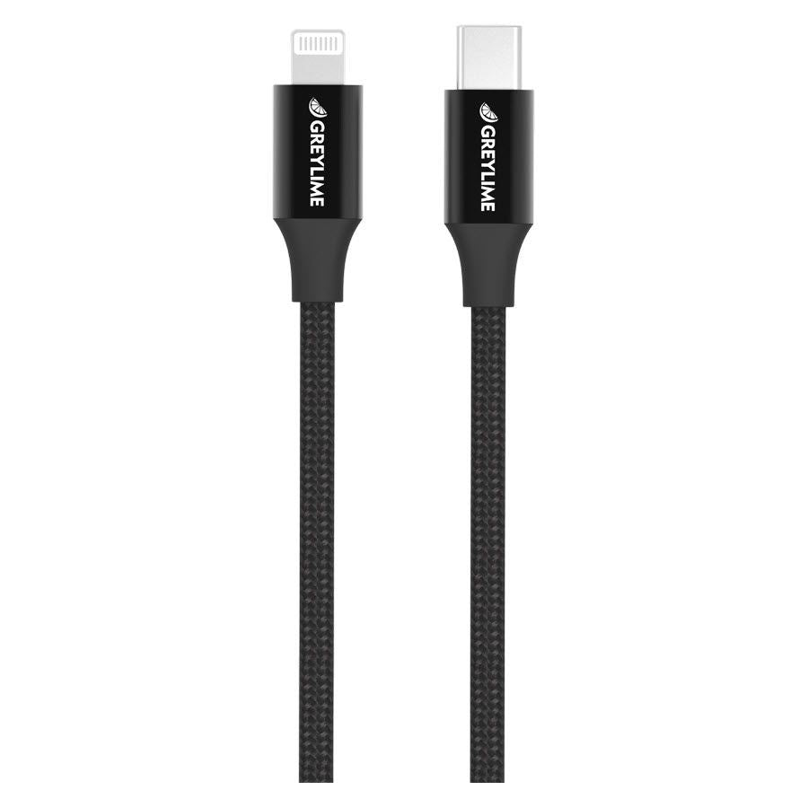 GreyLime 18W Braided USB-C til Lightning Kabel 1 m. - Sort