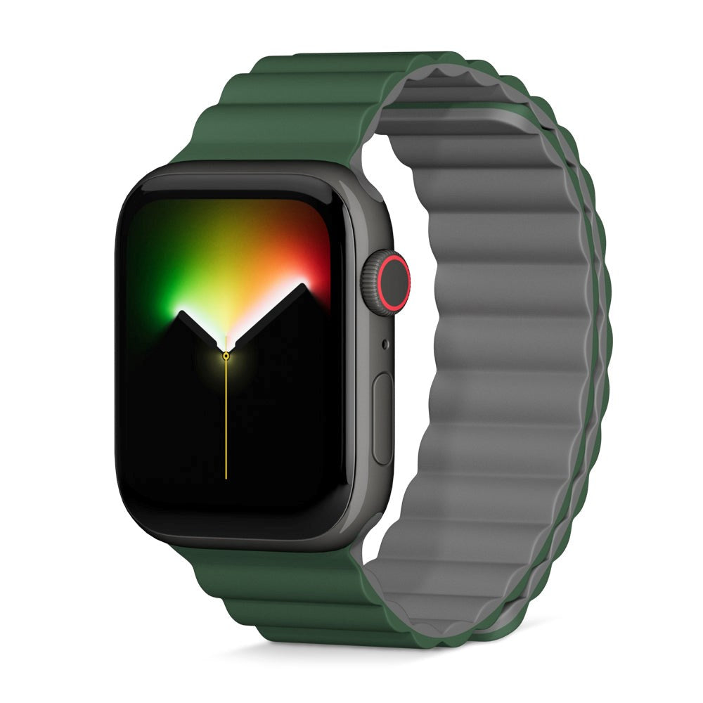 Apple Watch (42/44/SE/45/46/49mm) Epico Magnetisk Silikone Rem - Grøn / Grå