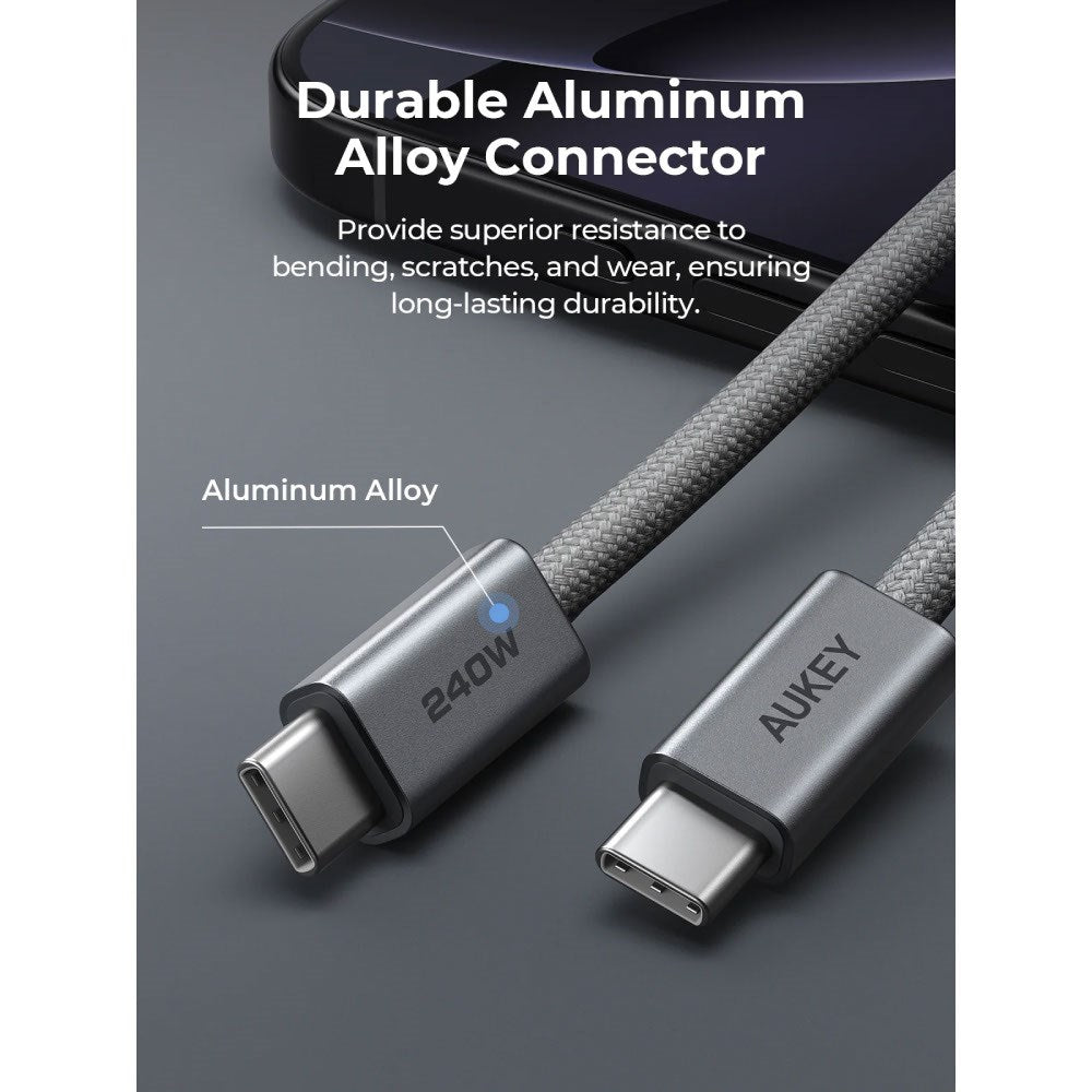 Aukey CB-DC242 Circlet Blink 240W USB-C til USB-C Kabel - 1.8m - Grå