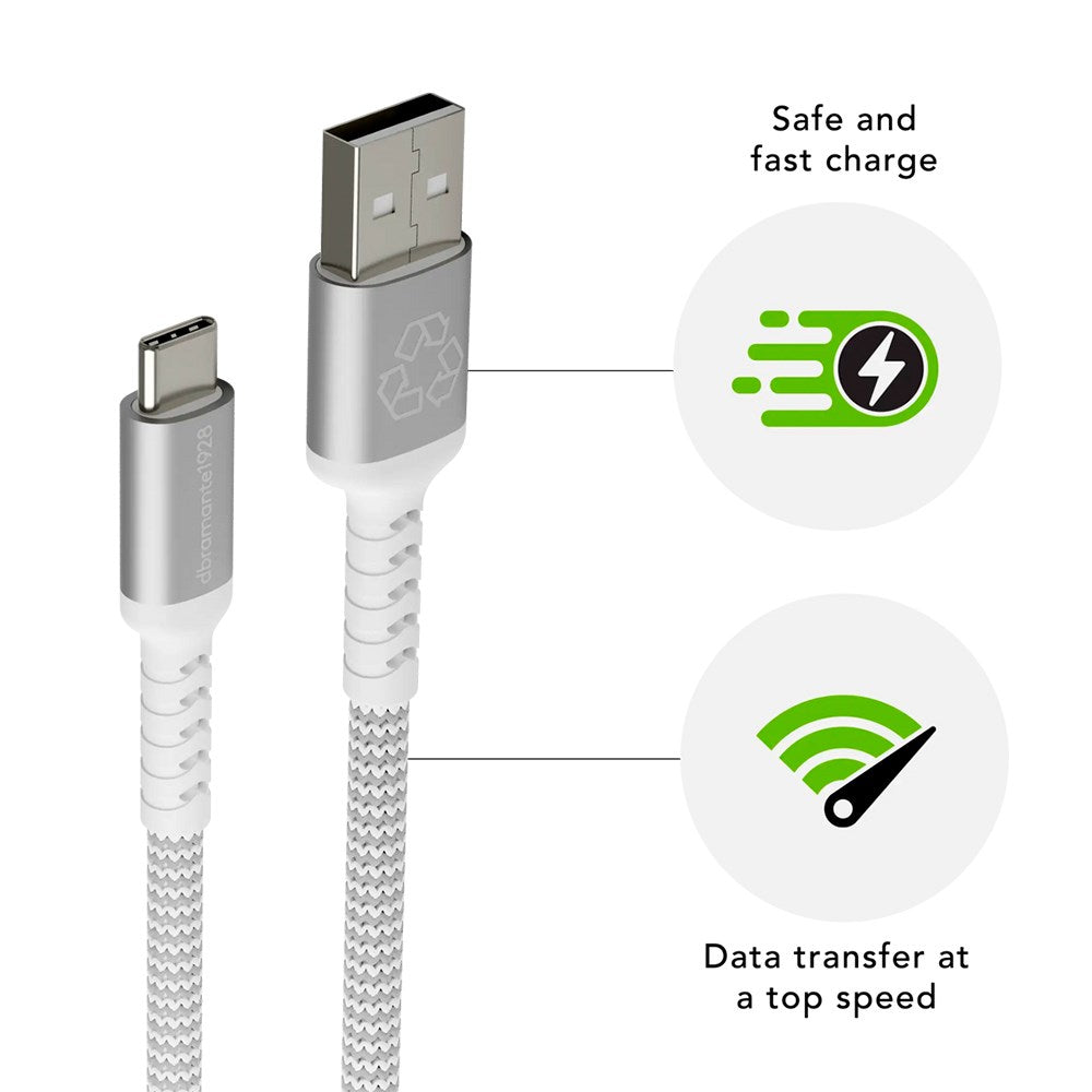dbramante1928 Opladningskabel af Flettet Genbrugskabel - USB-A til USB-C - 36W - 2.5M - Hvid