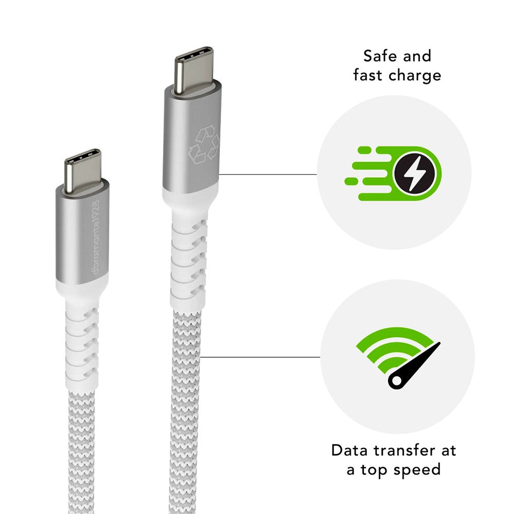 dbramante1928 Opladningskabel af Flettet Genbrugskabel - USB-C til USB-C - 100W - 2.5M - Hvid
