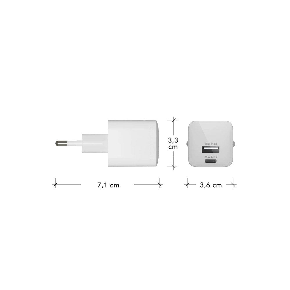 dbramante1928 EU Vægoplader - 1 x USB-C 25W/1 x USB-A 18W - Hvid