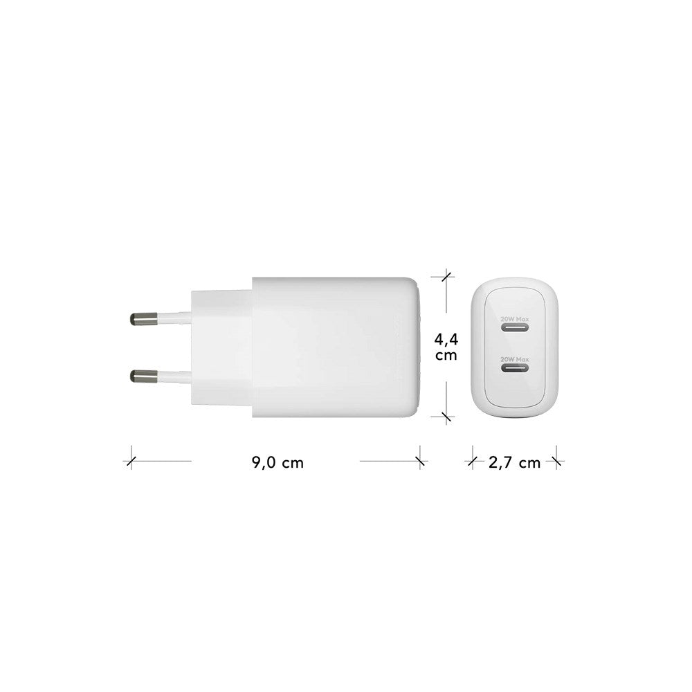 dbramante1928 EU Vægoplader - 2 x USB-C 20W - Hvid