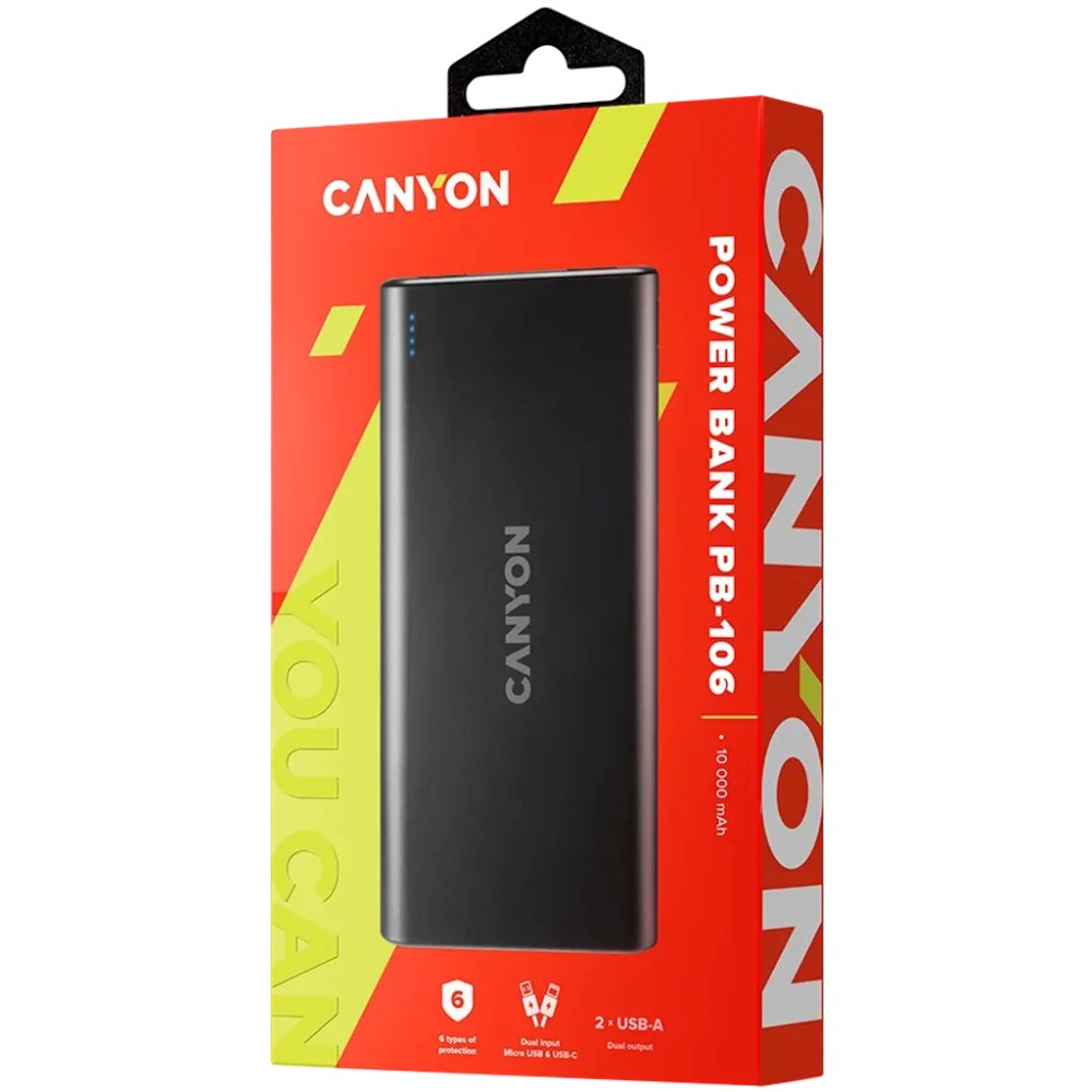 Canyon PB106 PowerBank - 10.000 mAh - Sort