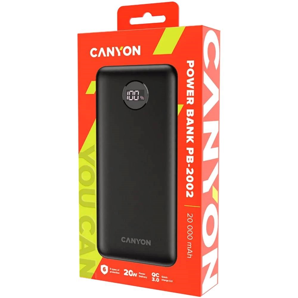 Canyon PB2002 20W PowerBank - 20.000 mAh - Sort