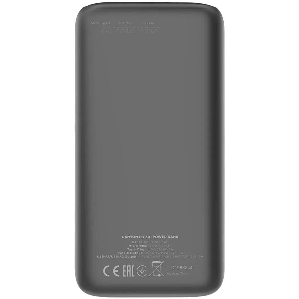 Canyon PB301 20W PowerBank - 30.000 mAh - Sort