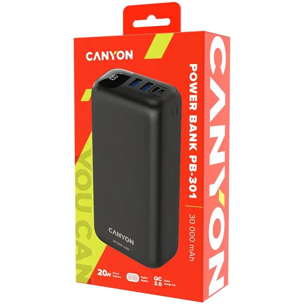 Canyon PB301 20W PowerBank - 30.000 mAh - Sort