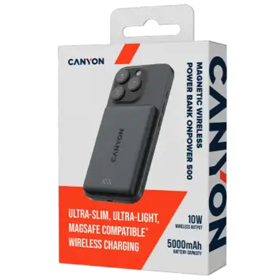 Canyon OnPower 500 5000 mAh PowerBank - MagSafe Kompatibel - Sort