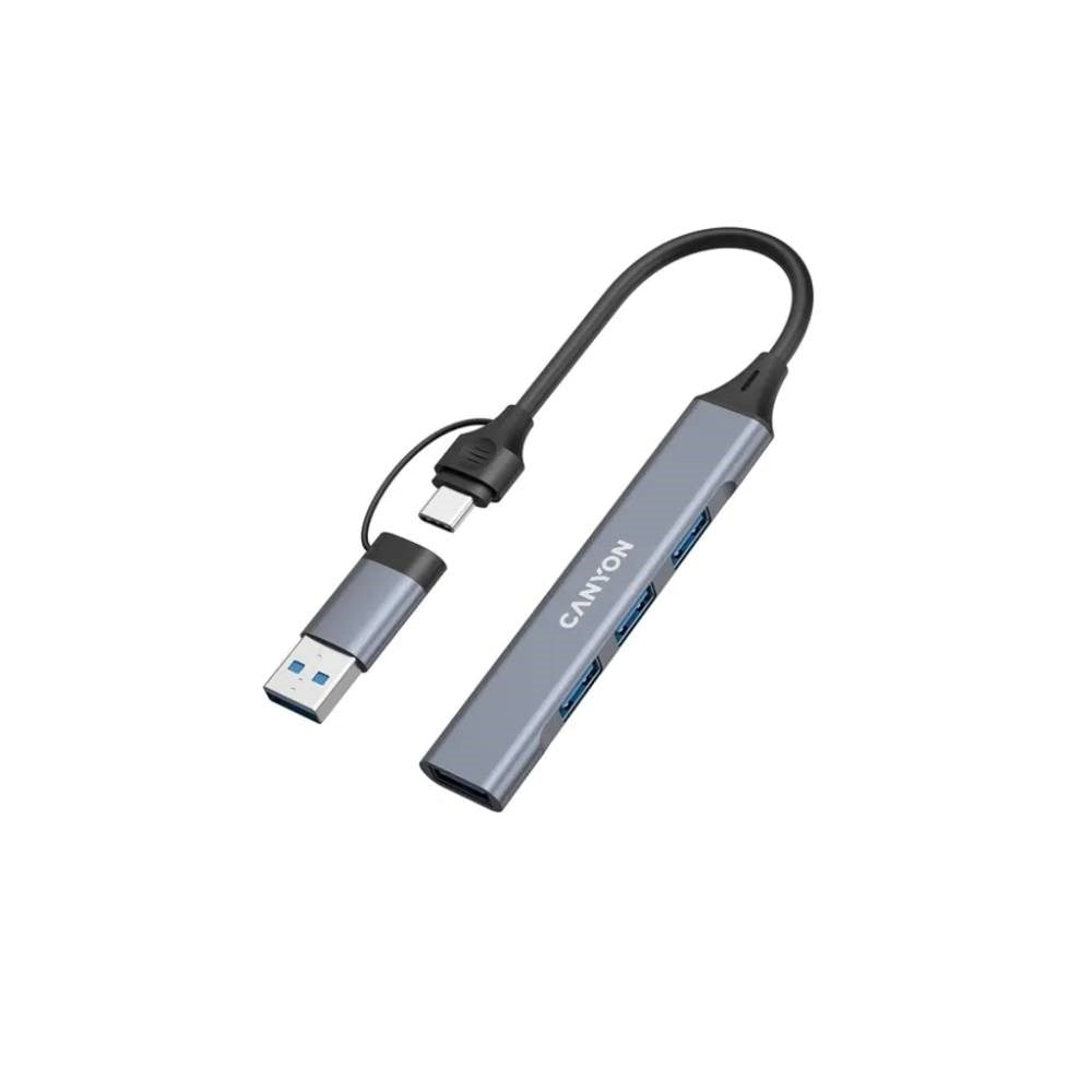 Canyon DS-02 4-i-1 USB-A/C Hub - Grå