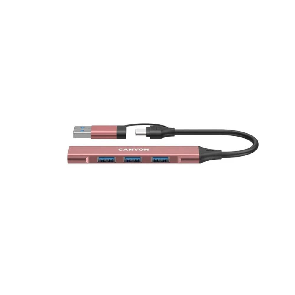 Canyon DS-02 4-i-1 USB-A/C Hub - Lyserød