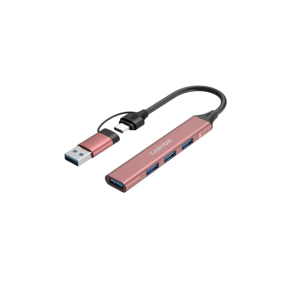Canyon DS-02 4-i-1 USB-A/C Hub - Lyserød