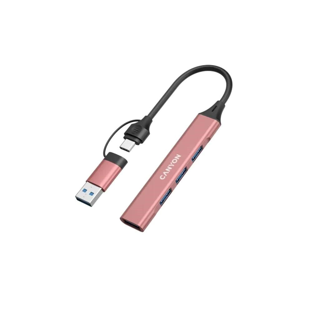 Canyon DS-02 4-i-1 USB-A/C Hub - Lyserød